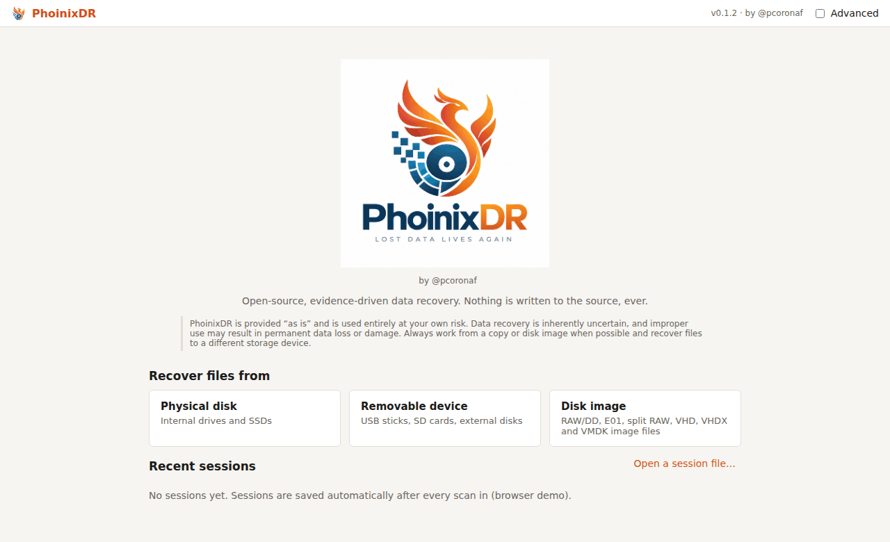 PhoinixDR home page