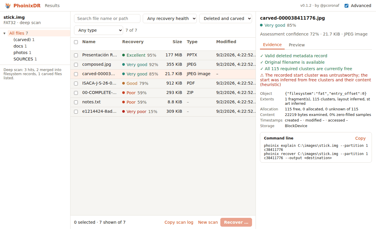 Results in Advanced mode with the Ref column, diagnostics and command lines